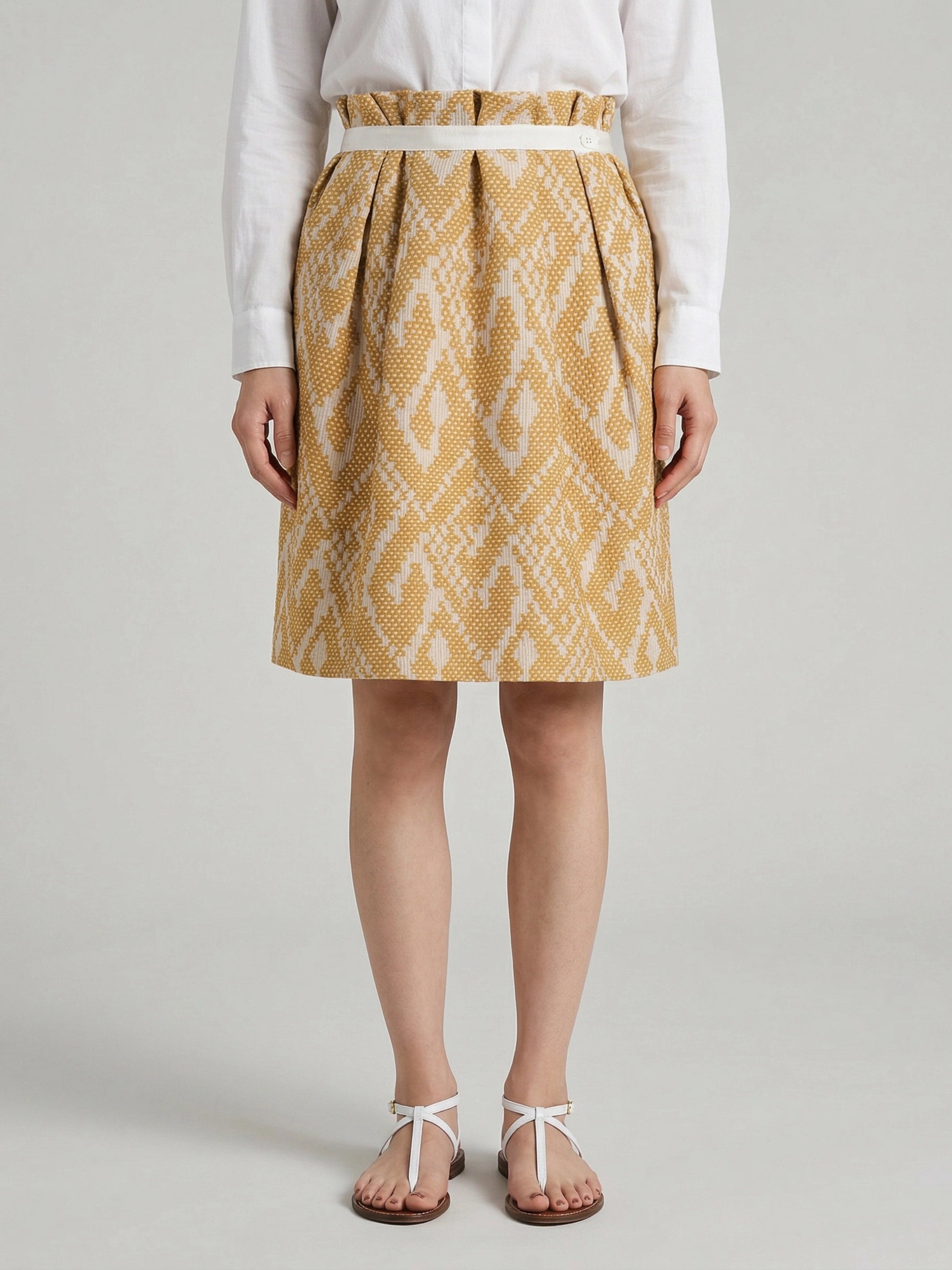 Jacquard paper bag skirt with gathered-waist style