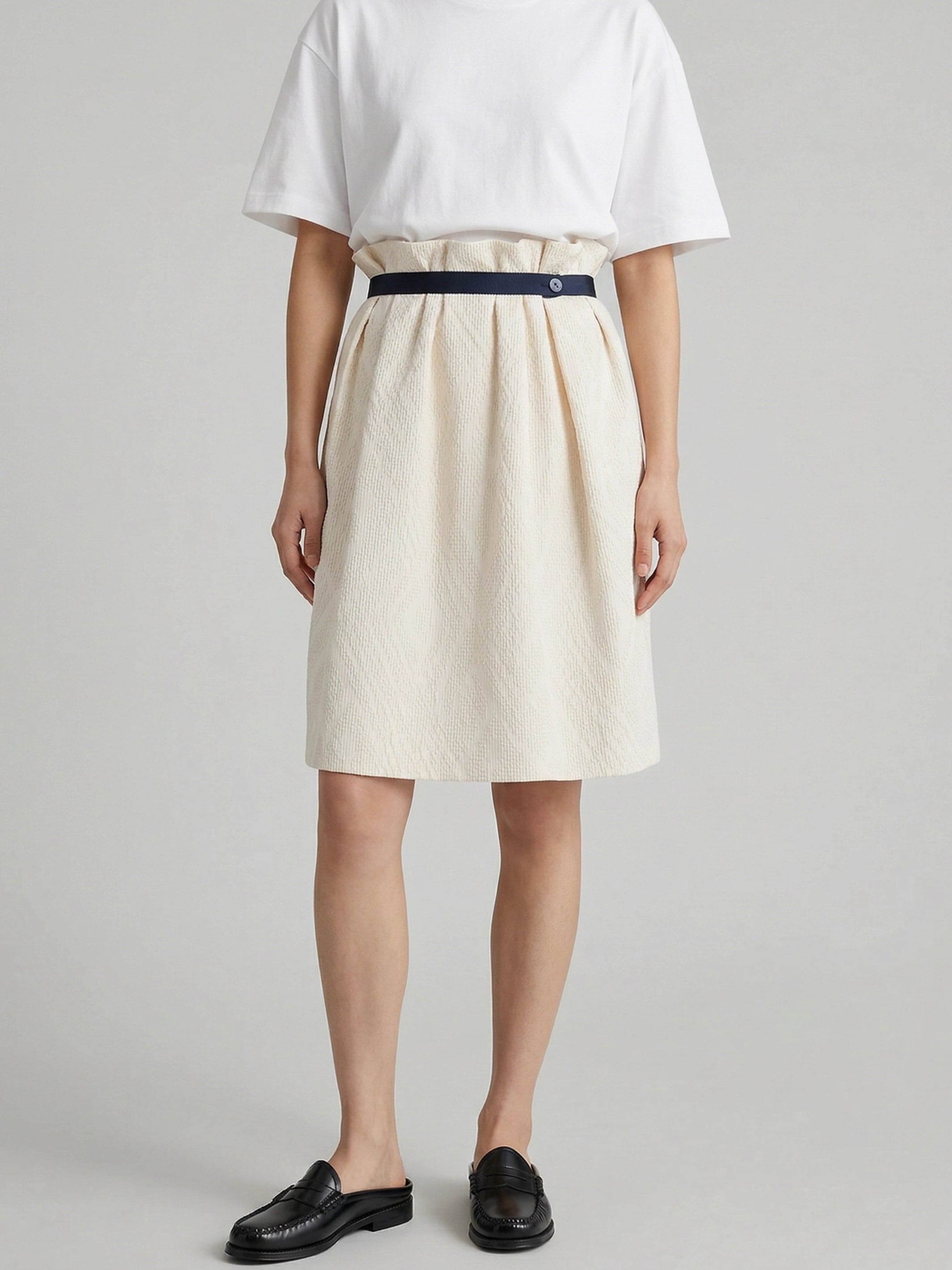 Jacquard paper bag skirt with gathered-waist style