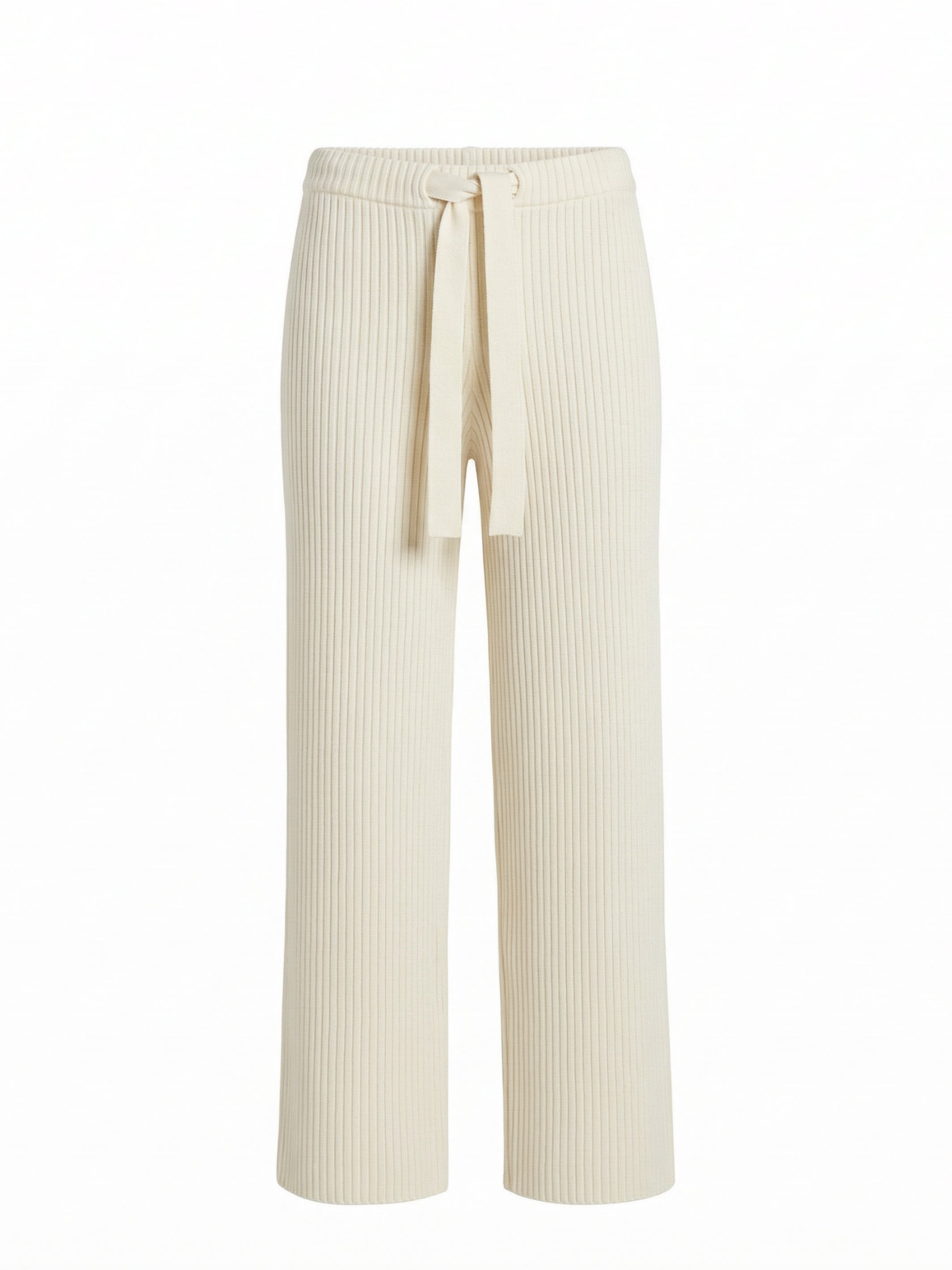 Ribbed pants in ivory merino wool