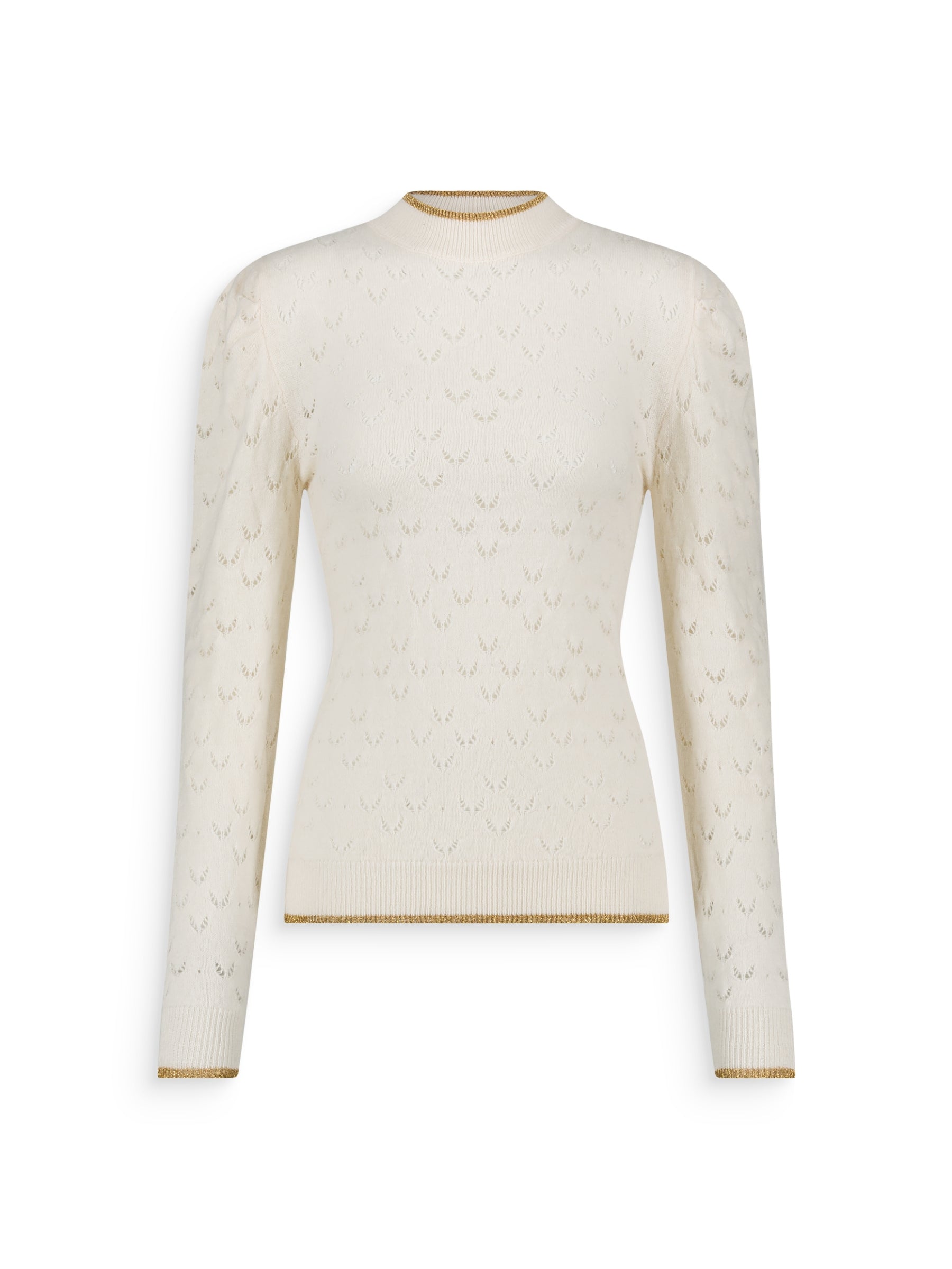 Puffy sleeves openwork sweater in wool angora