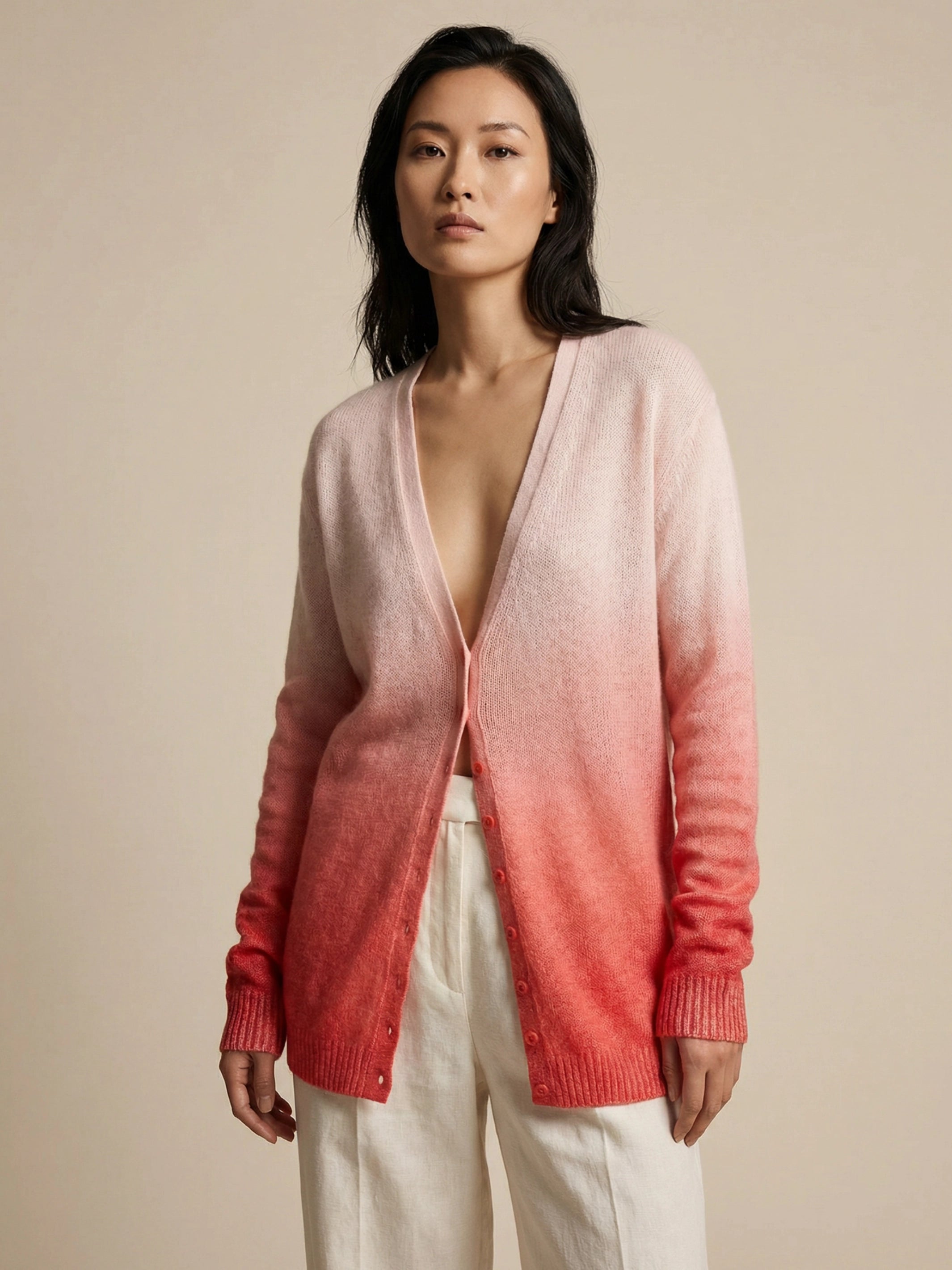 Spray dyed cashmere long cardigan