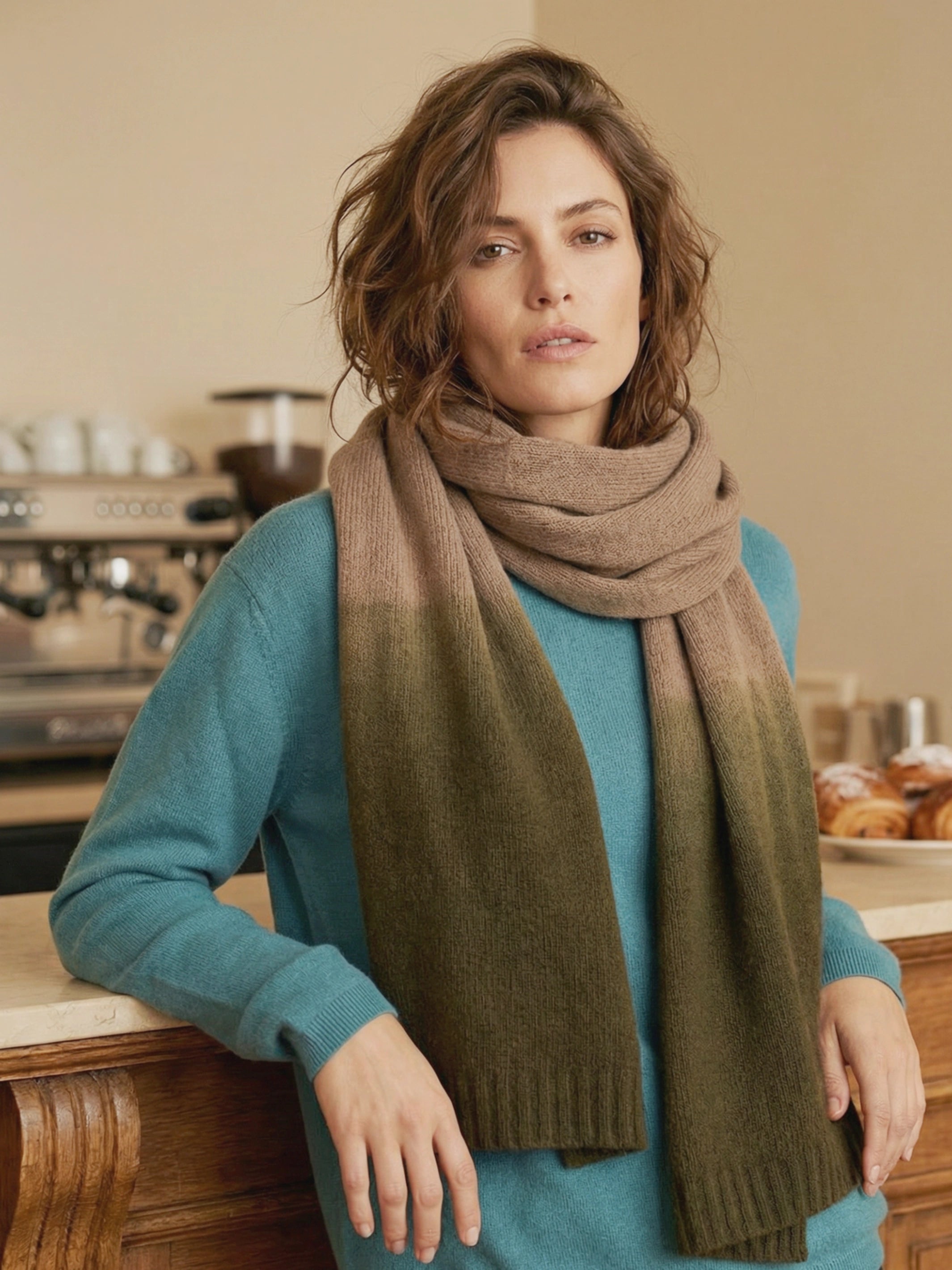 Gradient dip dye bi-color cashmere scarf