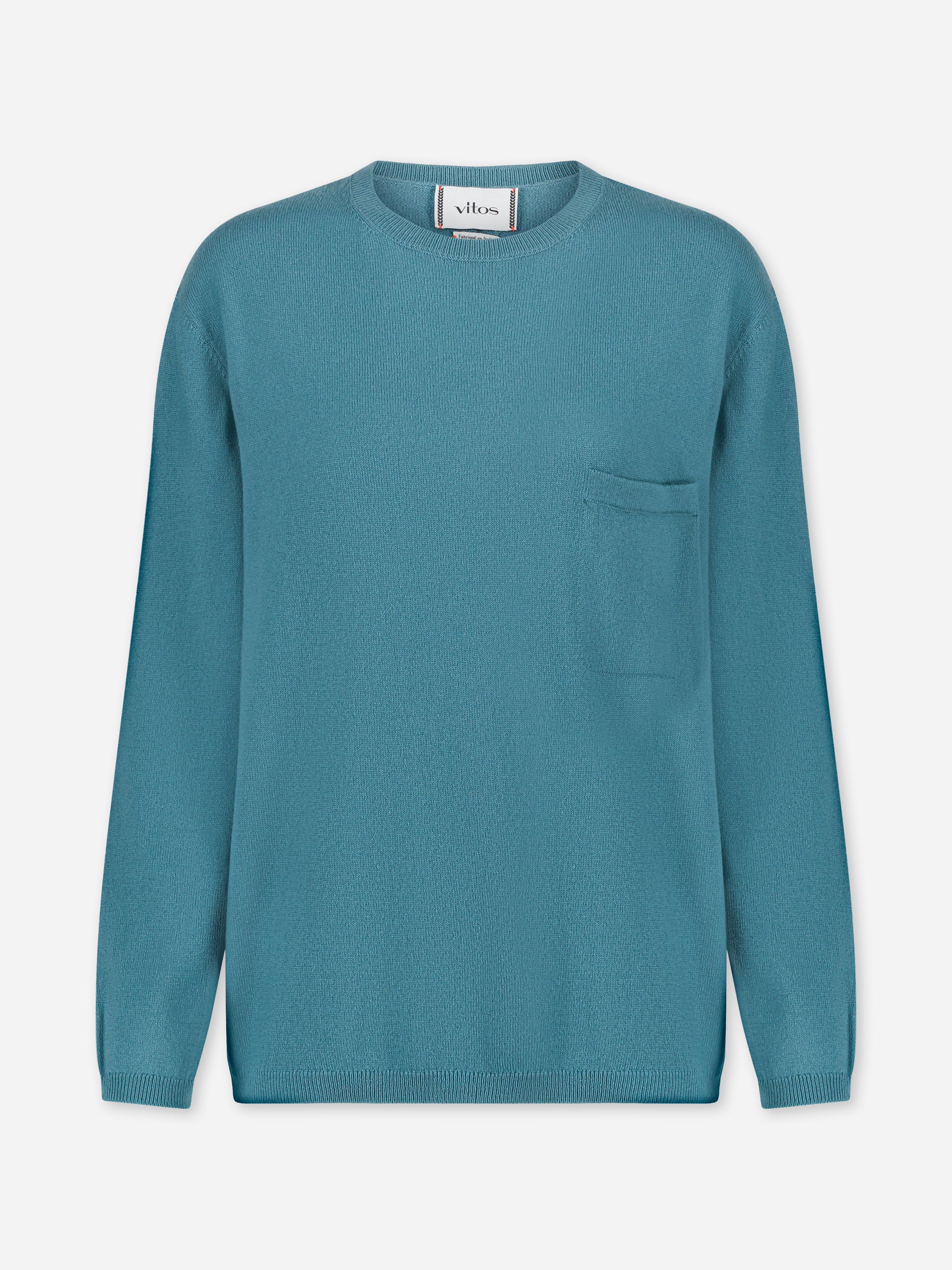 Cashmere loose crew neck sweater blue island