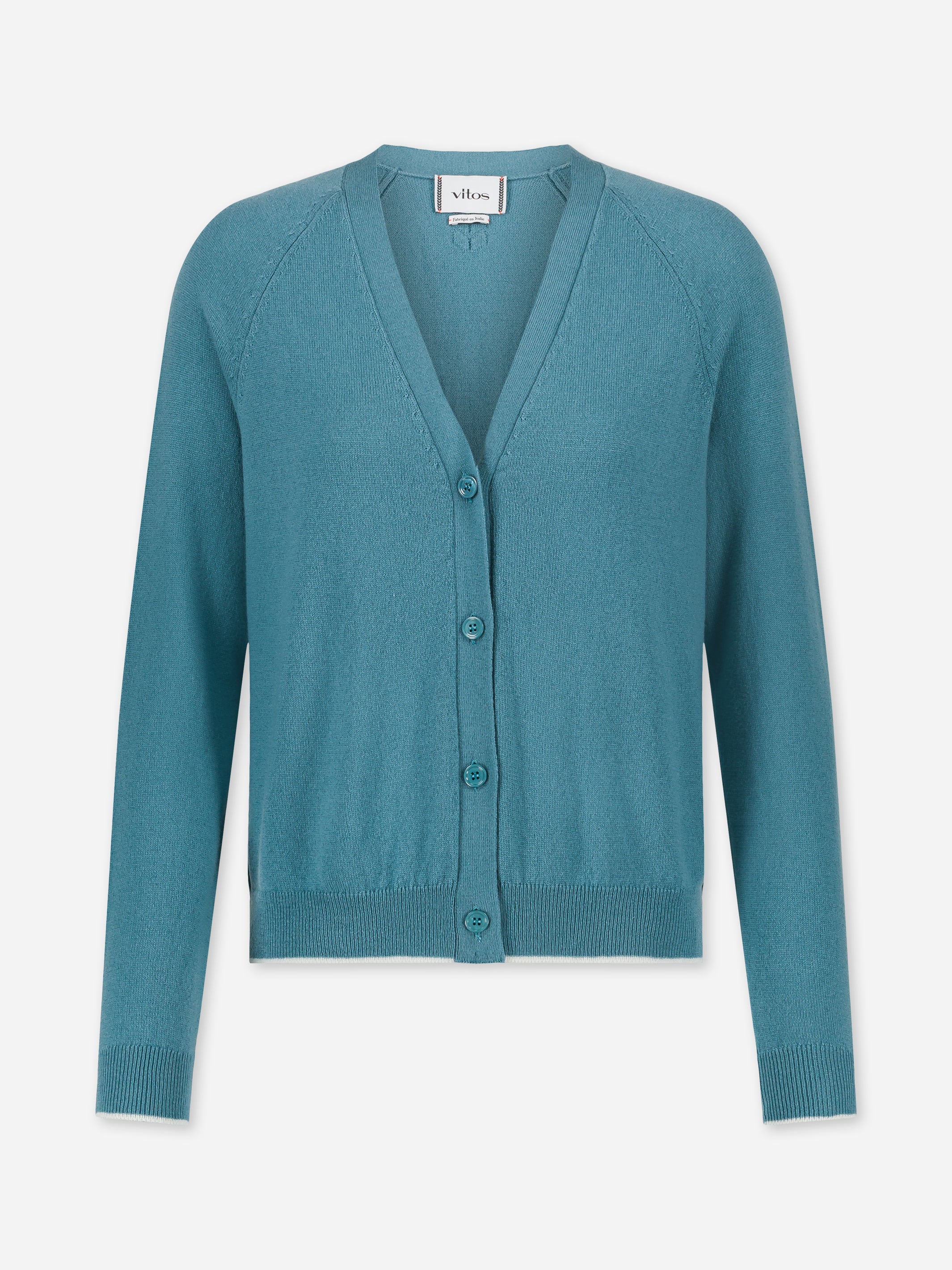 Short cashmere cardigan in timeless blue