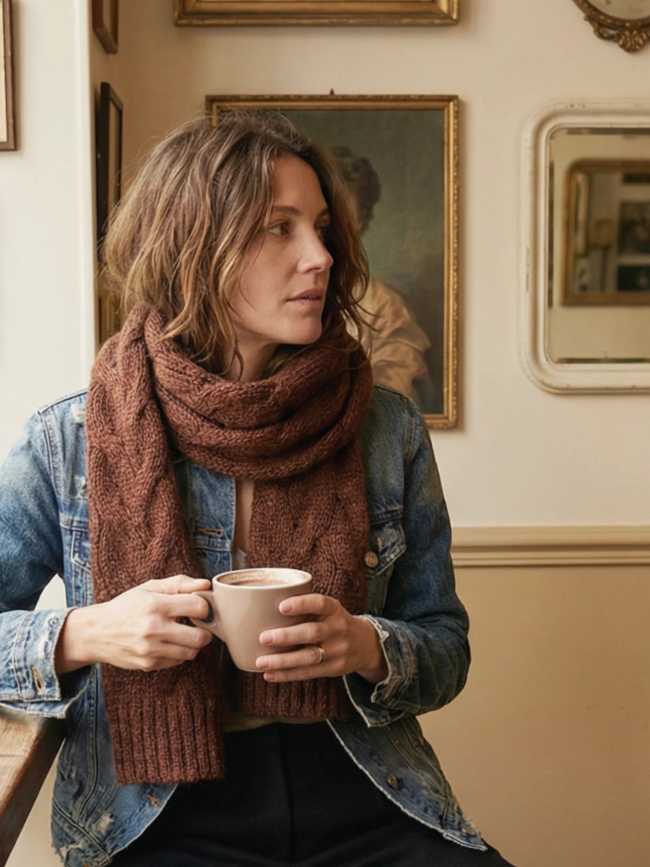 Hand-knitted alpaca cable scarf