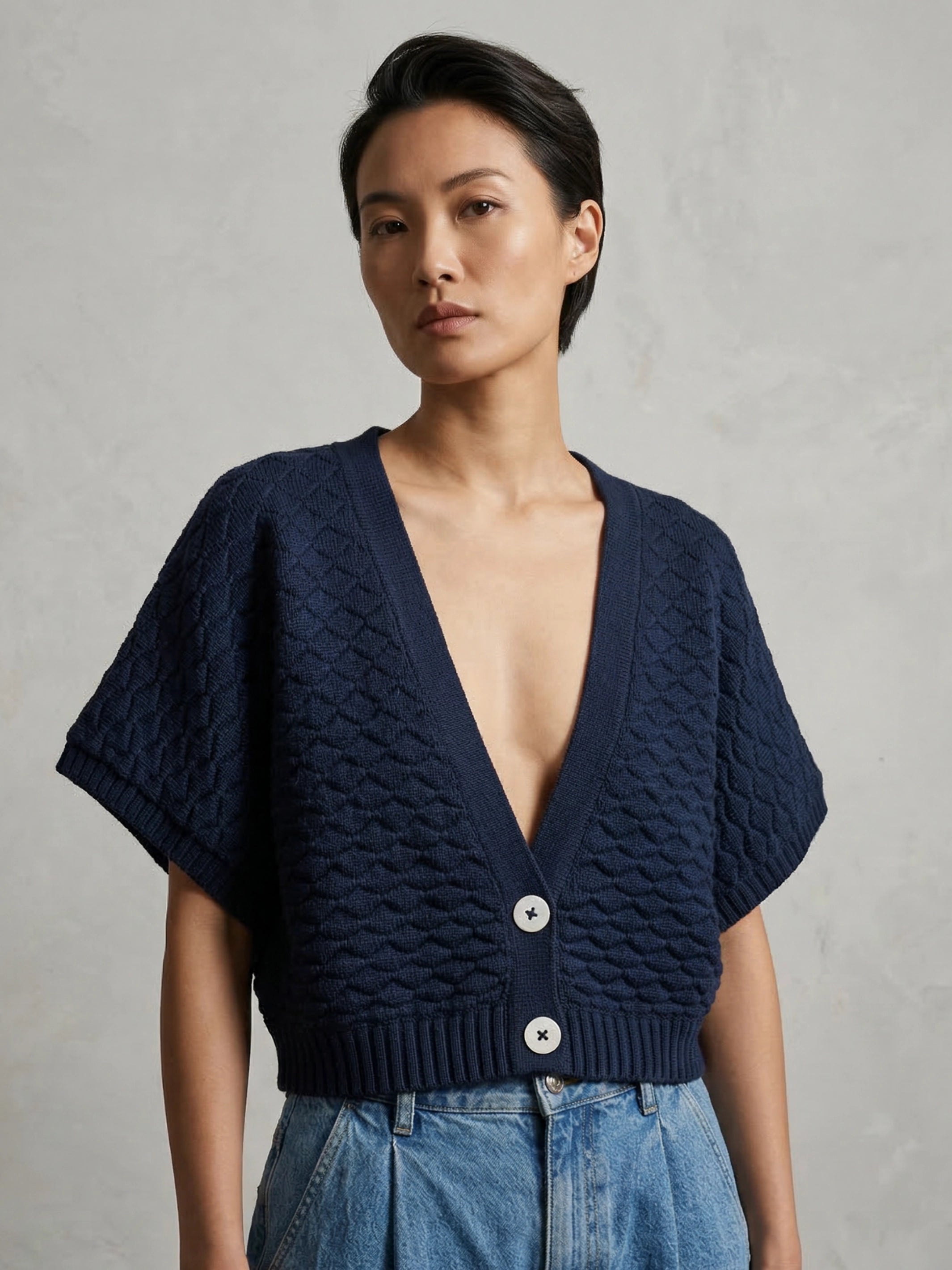 Navy kimono sleeves cropped cardigan