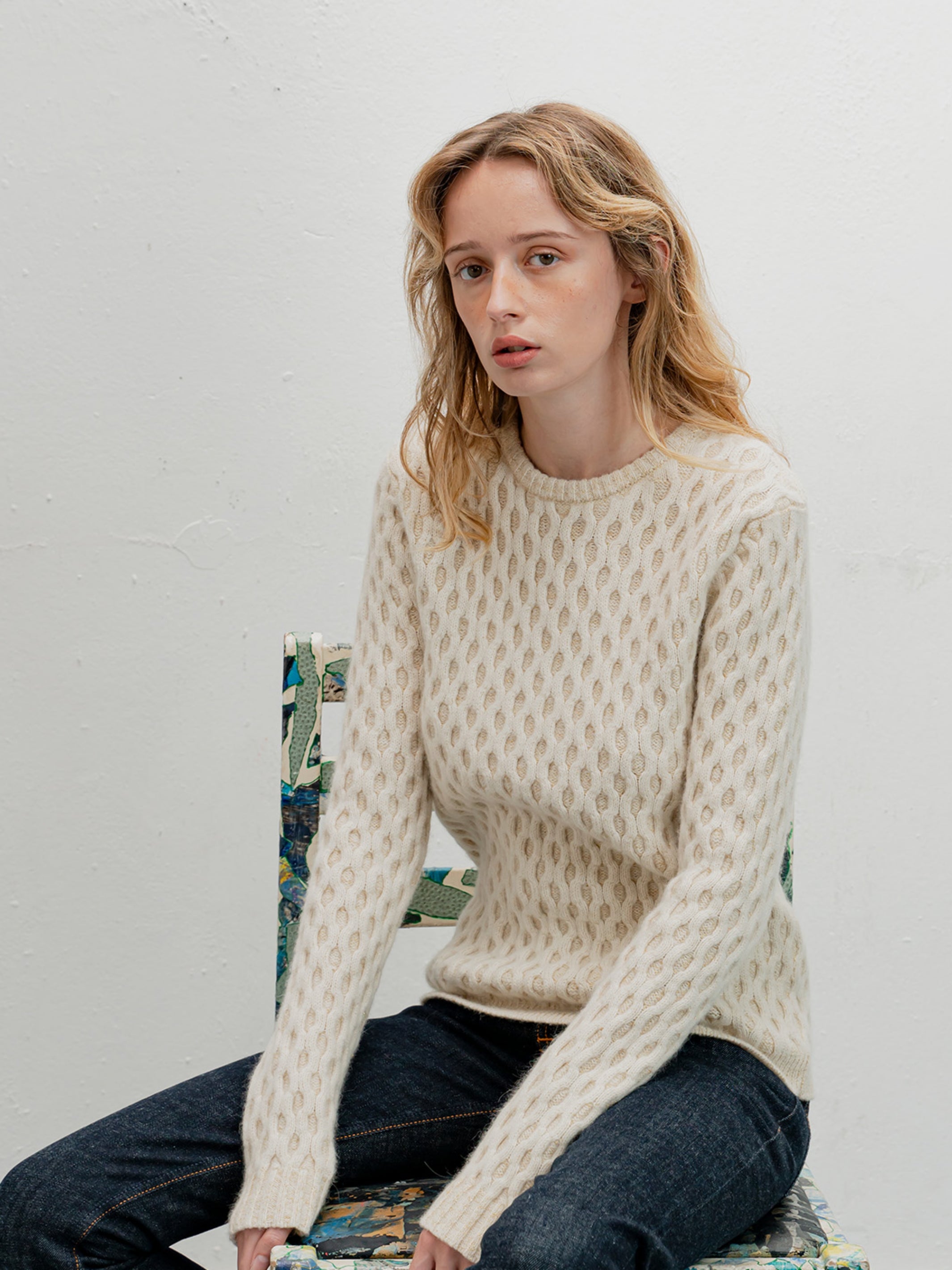 White warm cable knit sweater