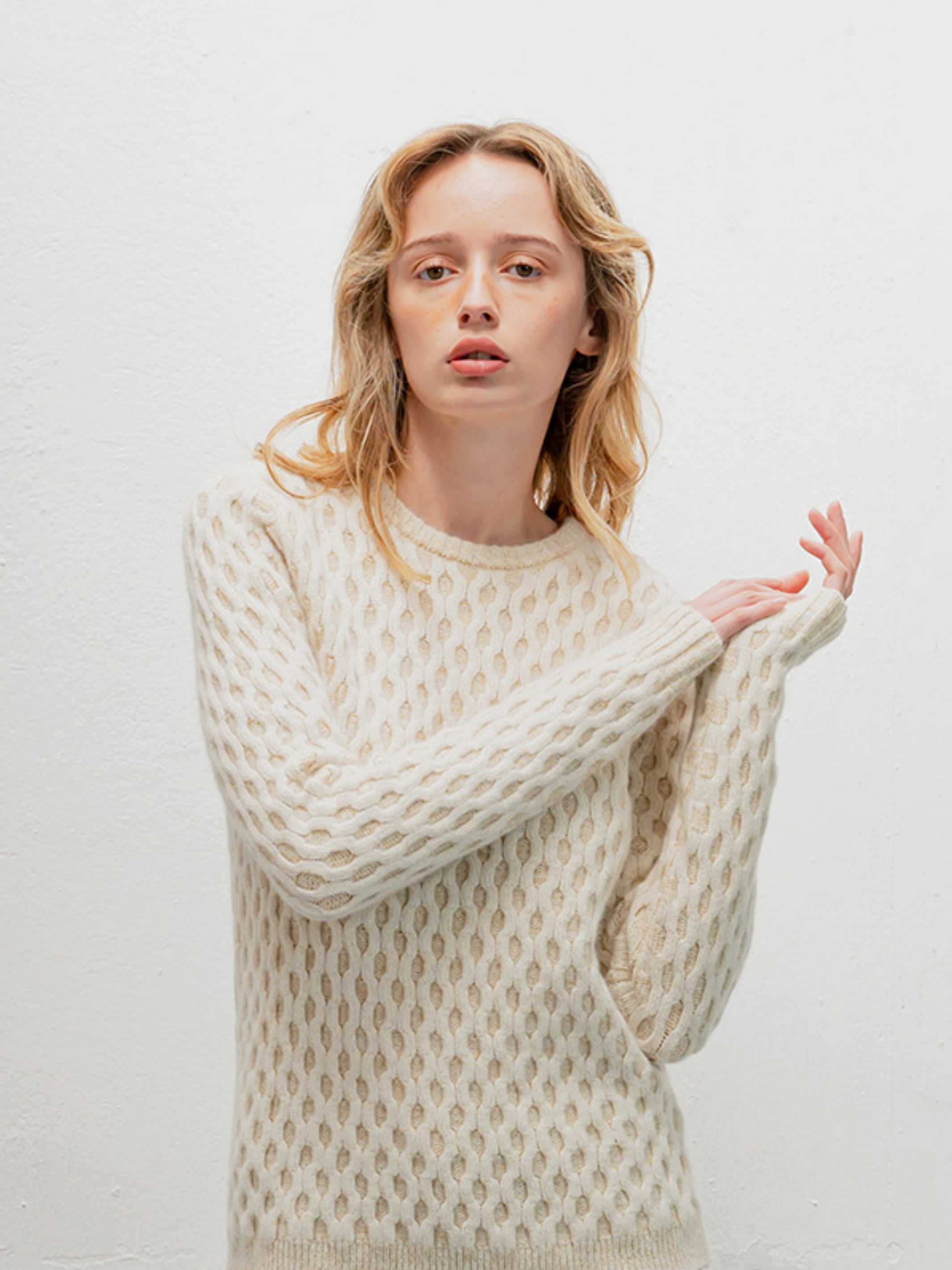 White warm cable knit sweater