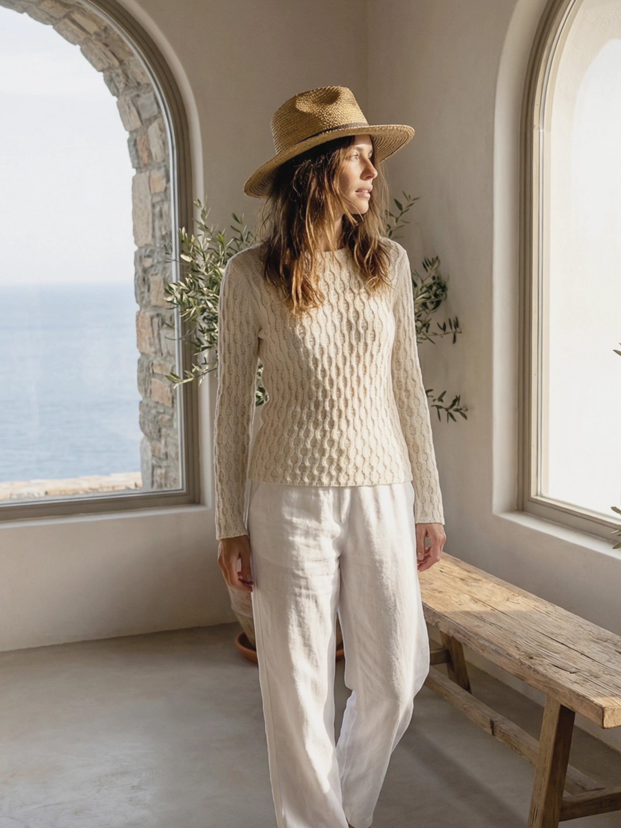 Light cable knit cotton sweater