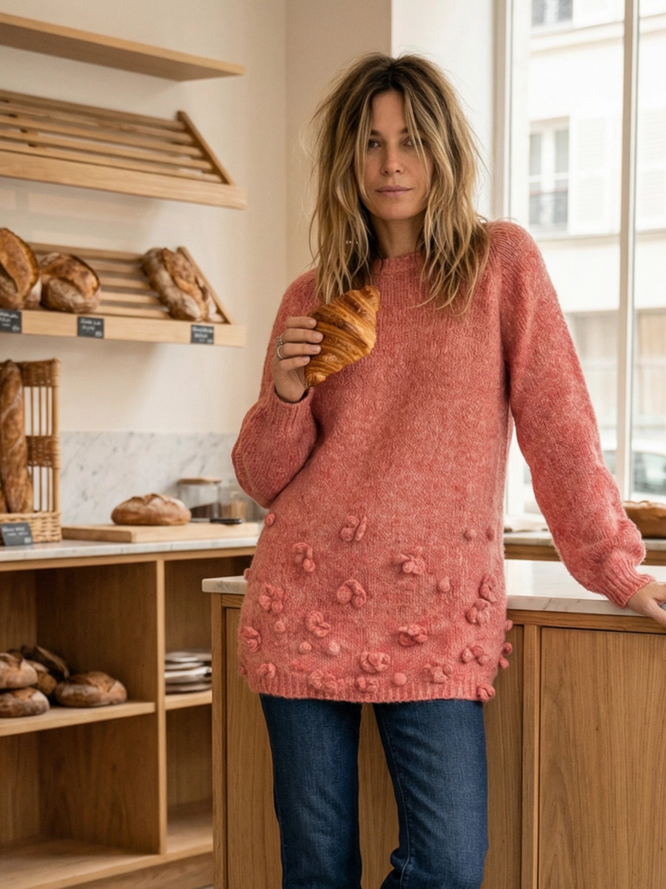 Long sweater hand knitted in cashmere wool