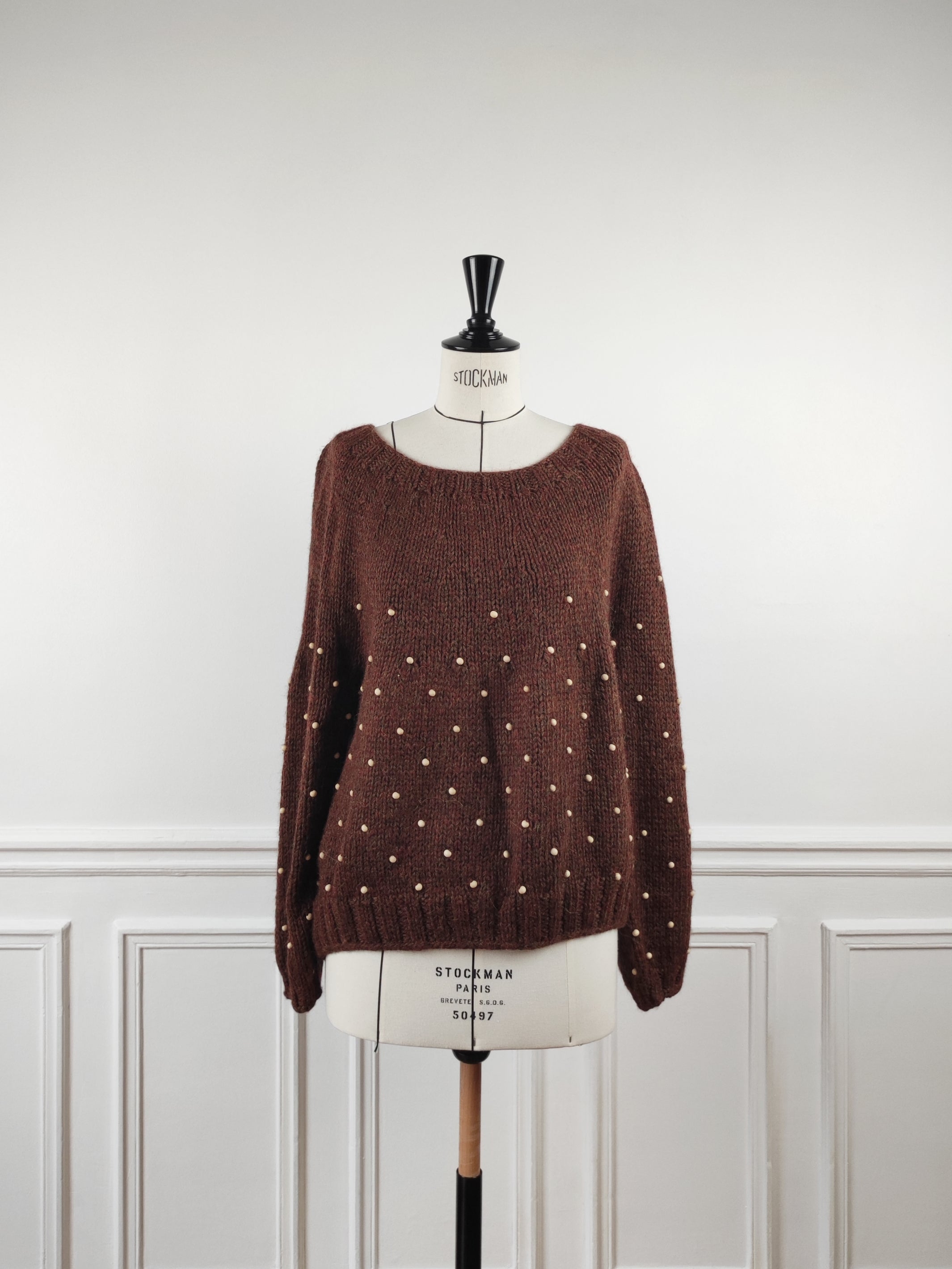 Hand-knitted alpaca sweater with beads