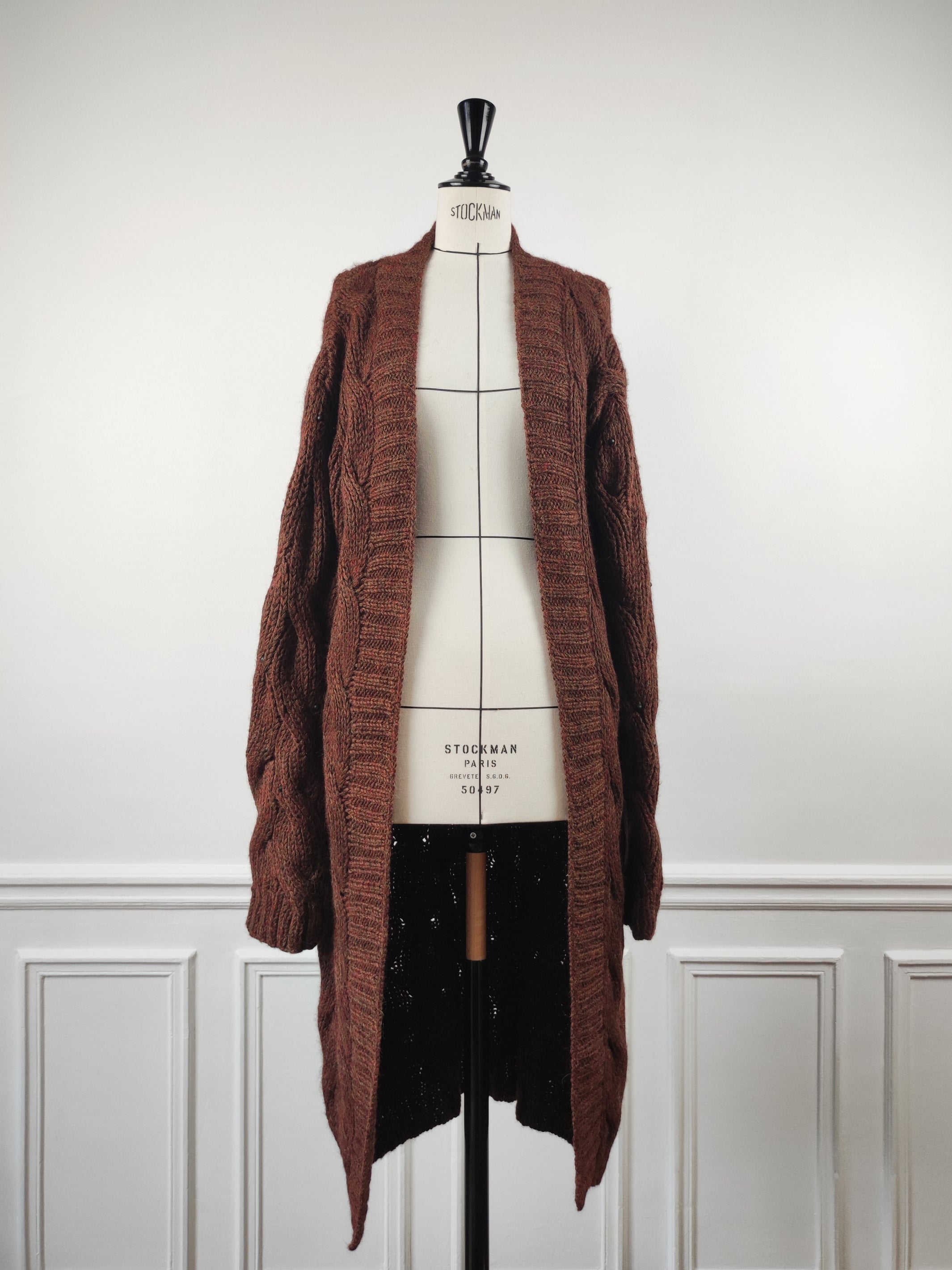 Hand-knited long cardigan in Alpaca