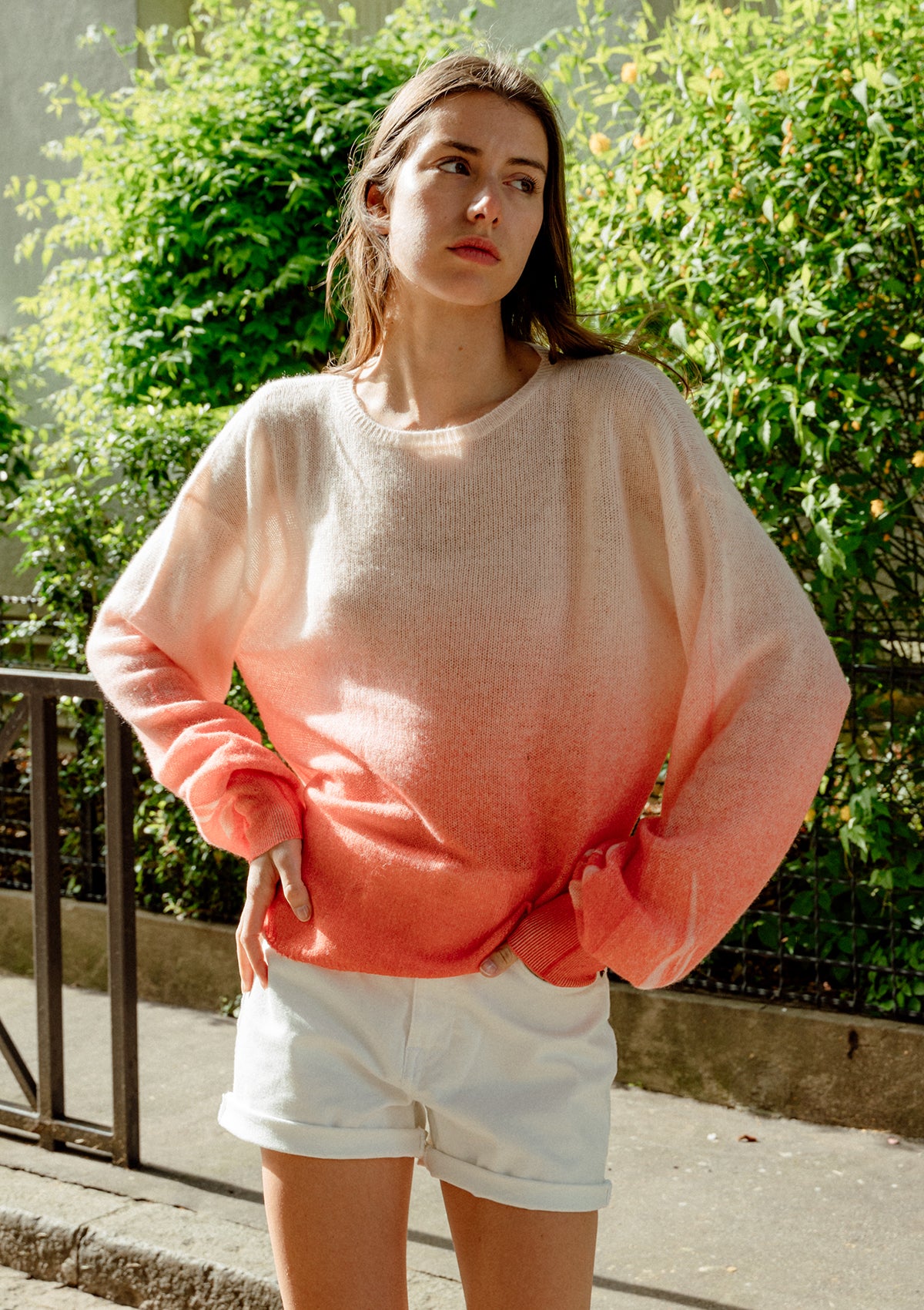 Dip dyed coral cashmere sweater