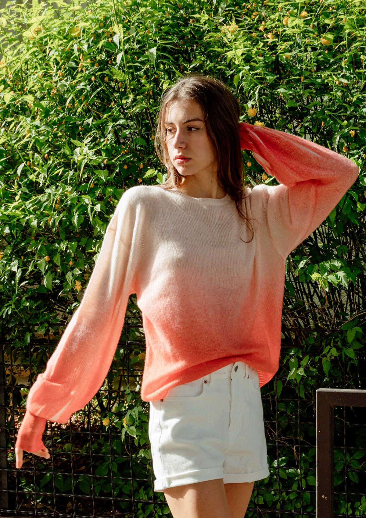 Dip dyed coral cashmere sweater