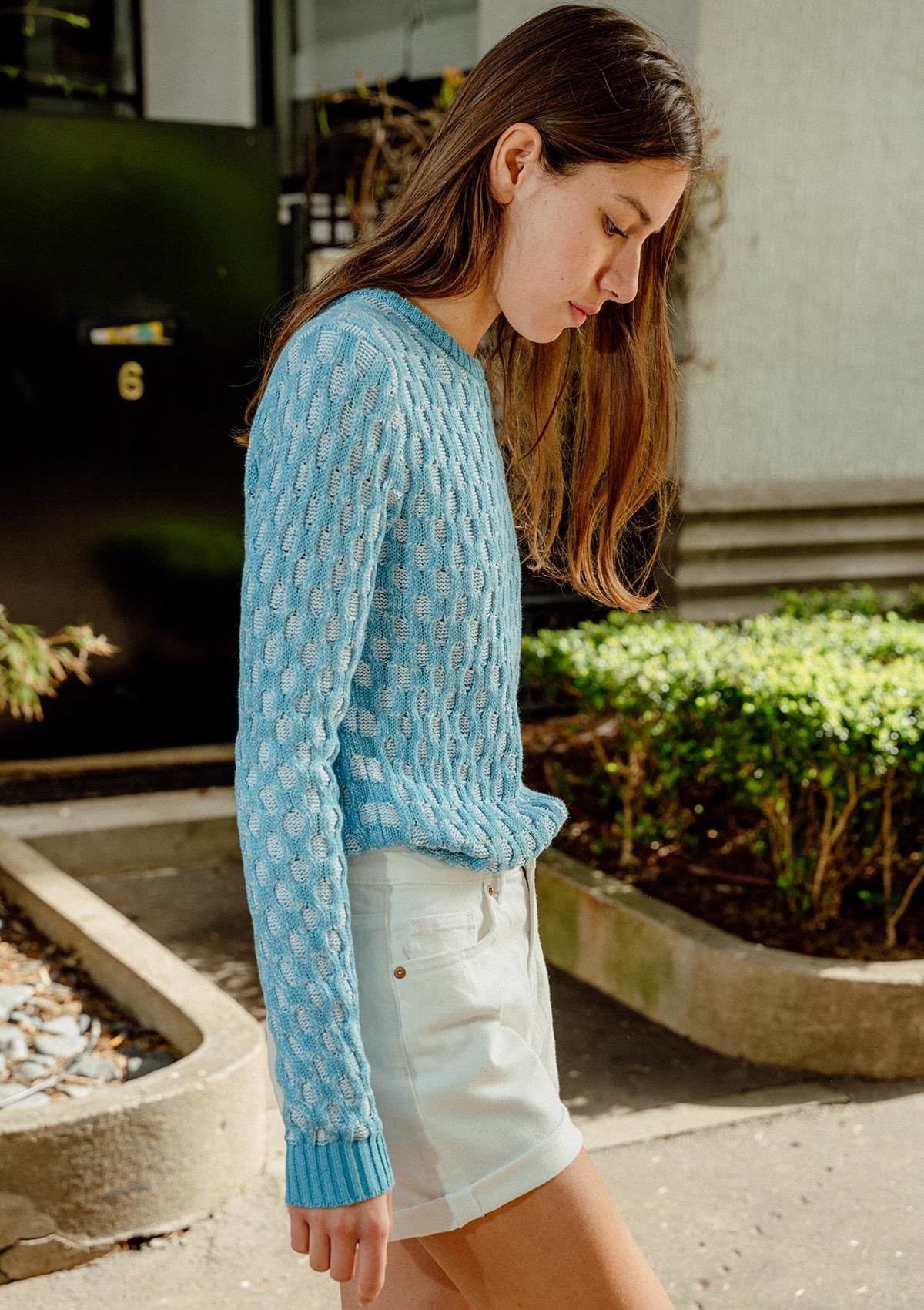 Blue honeycomb cotton sweater