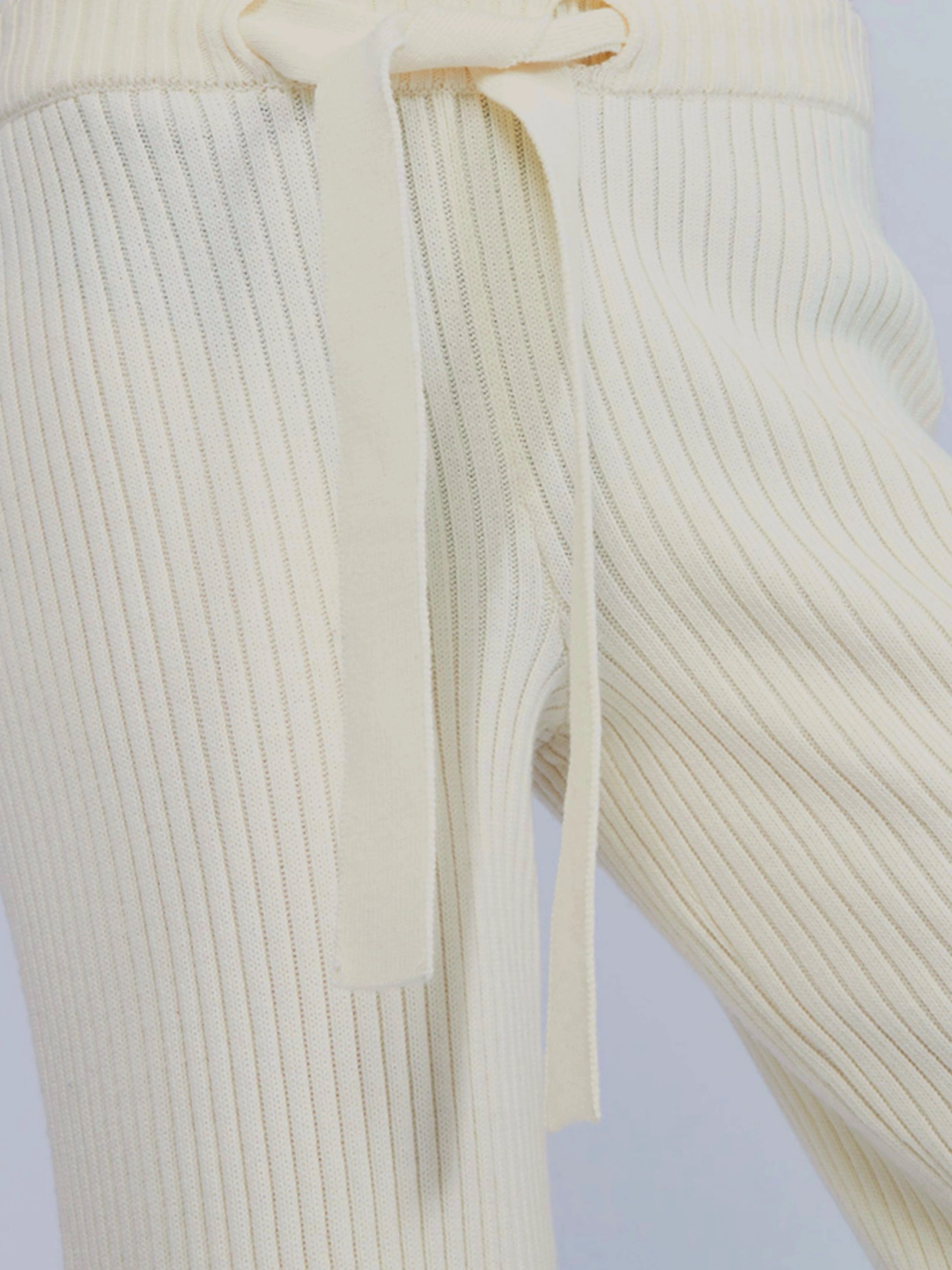  Ribbed pants in ivory merino wool