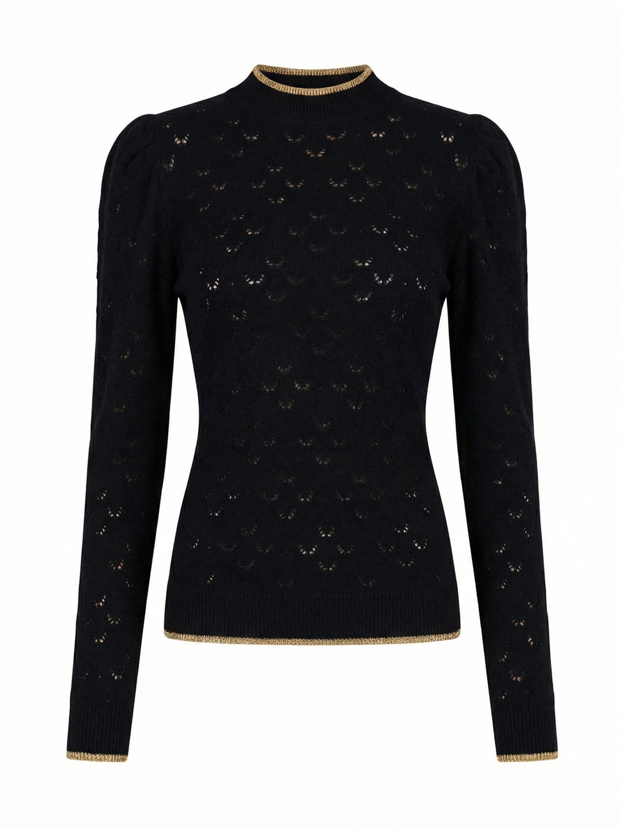 Black openwork sweater with puffed sleeves