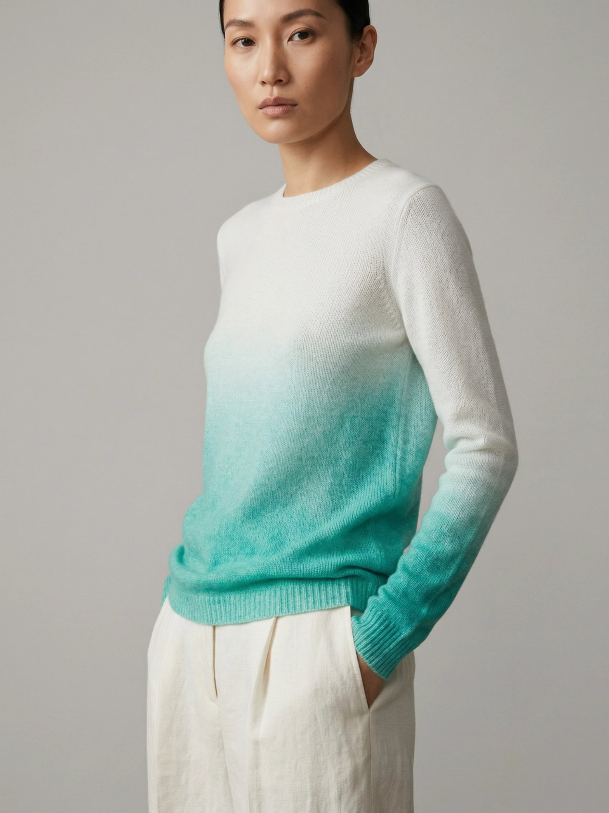 Spray dyed superfine cashmere sweater