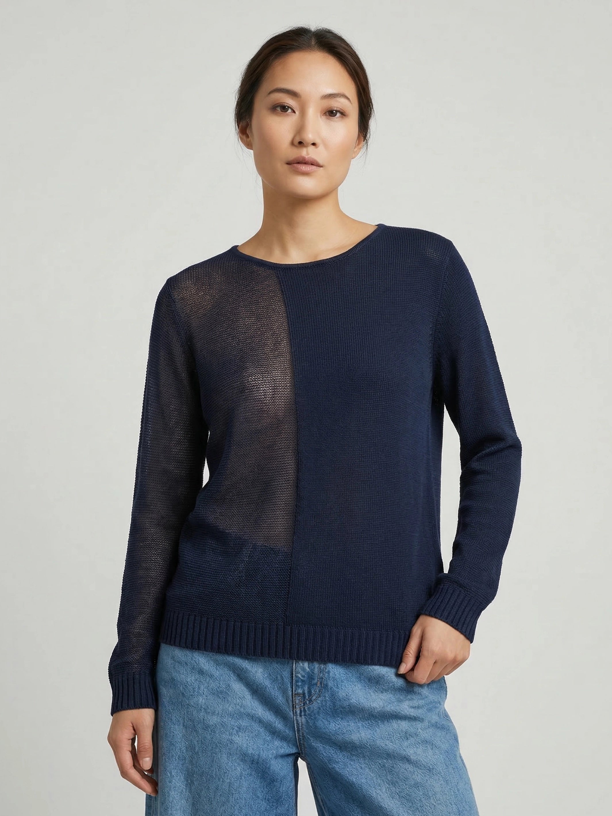 Half sheer navy cotton sweater