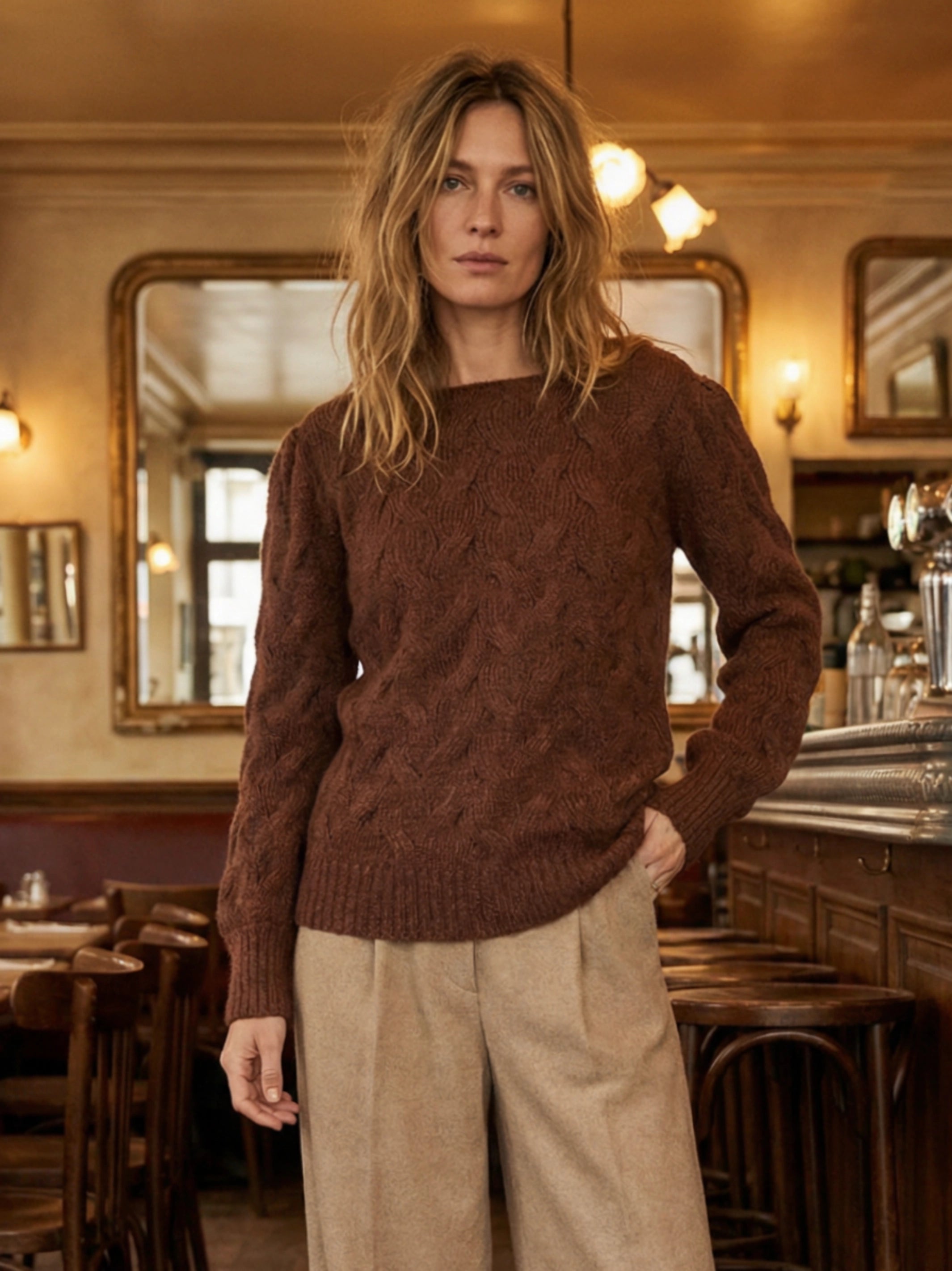 Chunky hand cable knit sweater in Alpaca